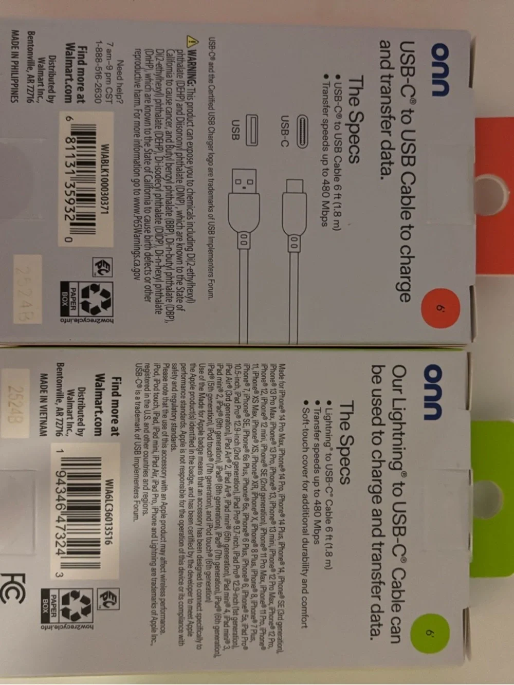 On Running USB-C and Lightning Cables — White with Green and Orange Accents